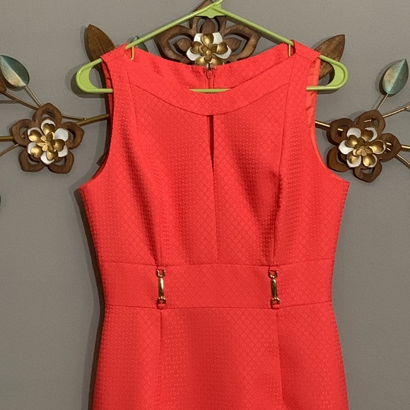 Tahari ASL Coral Orange Sleeveless Dress Size 4 - Picture 2 of 8